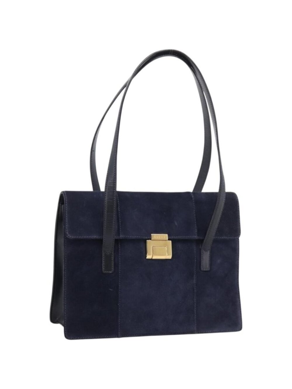 GUCCI Tote Bag Suede Navy Gold